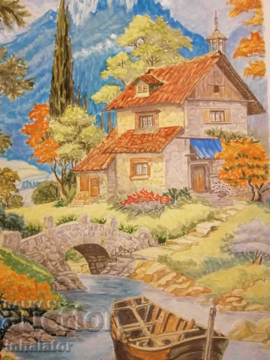 Παράδοση Ακουαρέλα ορεινό τοπίο 28 - 40 εκ Παράδοση Ακουαρέλα ορεινό τοπίο 28 - 40 εκ