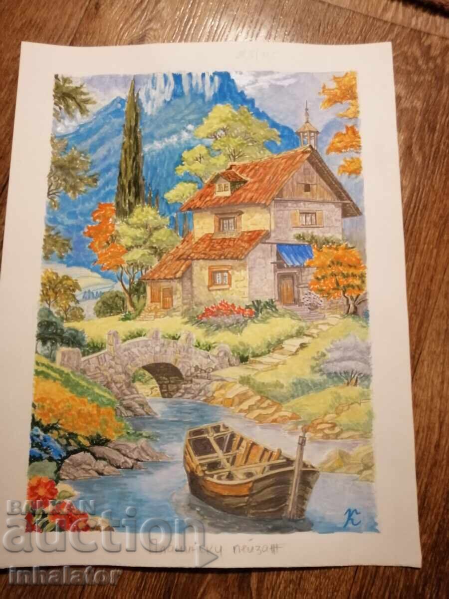 Ακουαρέλα ορεινό τοπίο 28 - 40 εκ Ακουαρέλα ορεινό τοπίο 28 - 40 εκ