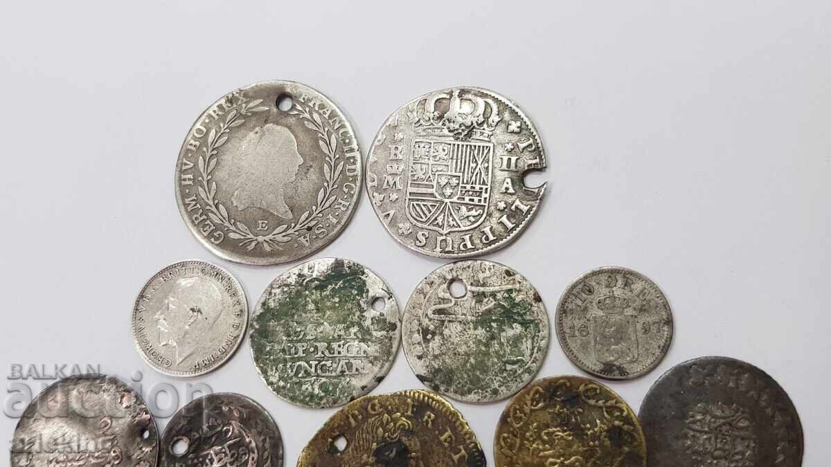 17 бр. стари монети за накити, носия, сребро, бронз и други - 5
