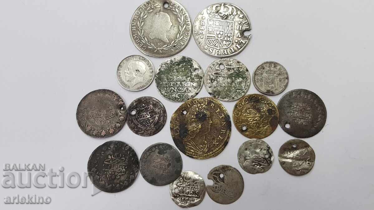 17 бр. стари монети за накити, носия, сребро, бронз и други - 6