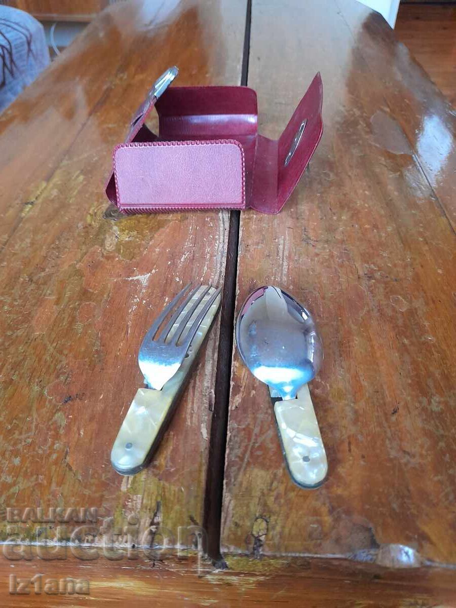 Auction  Old folding fork and spoon P. Denev