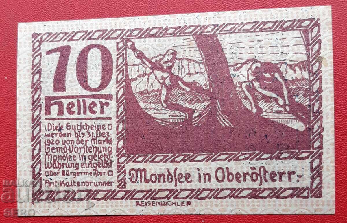 Банкнота-Австрия-Горна Австрия-Мондсее-10 хелера 1920 с цена 1.20 лв. | € 0.61