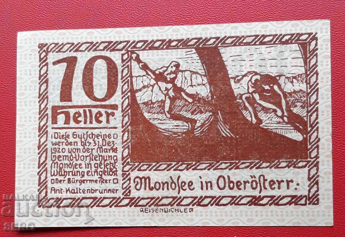 Bancnotă-Austria-Austria Superioară-Mondsee-10 Heller 1920 cu preț 1.20 BGN | € 0.61 Bancnotă-Austria-Austria Superioară-Mondsee-10 Heller 1920 cu preț 1.20 BGN | € 0.61