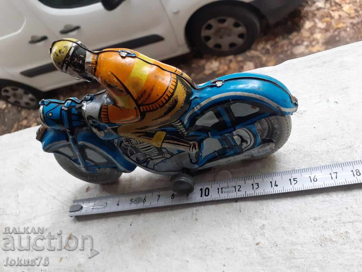 Jucărie veche de tablă cu mecanism - motociclist motociclist - 6