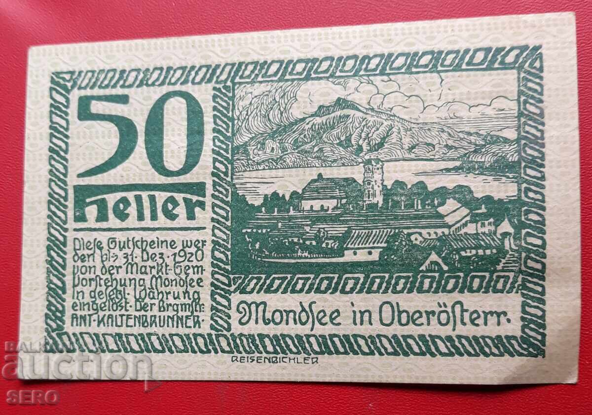 Bancnotă-Austria-Austria Superioară-Mondsee-50 Heller 1920