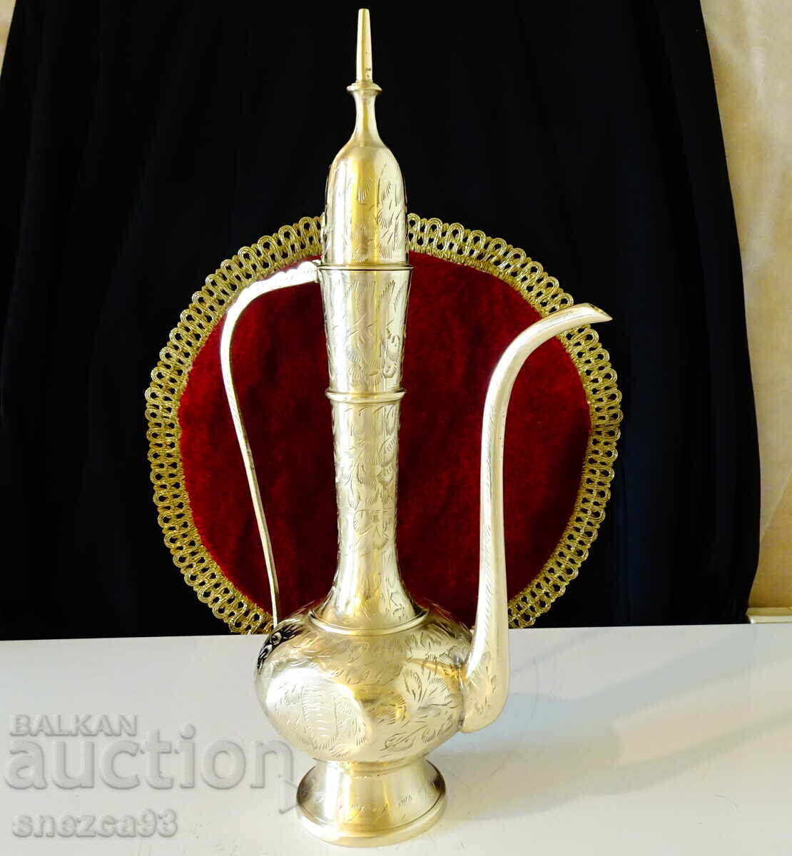 Bronze jug for rakia, ibrik, Aftaba, 36 cm, engraved