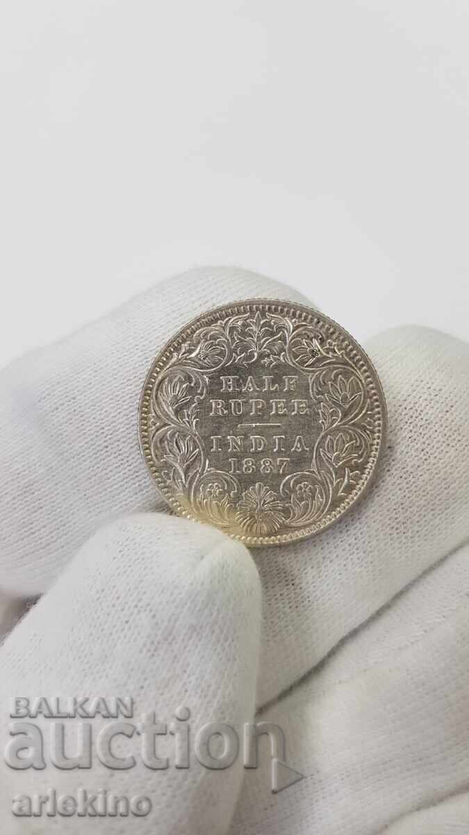 Rare Silver Coin 1/2 Rupee British India 1887 with price 120.00 BGN | € 61.36