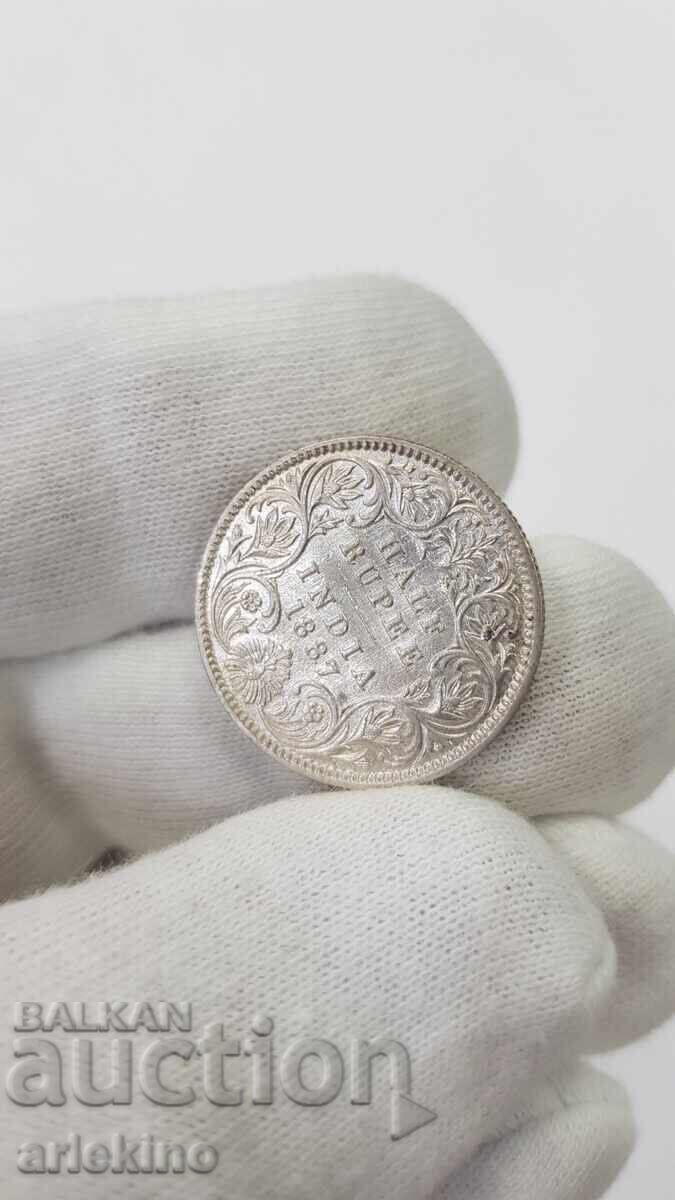 Auction  Rare Silver Coin 1/2 Rupee British India 1887
