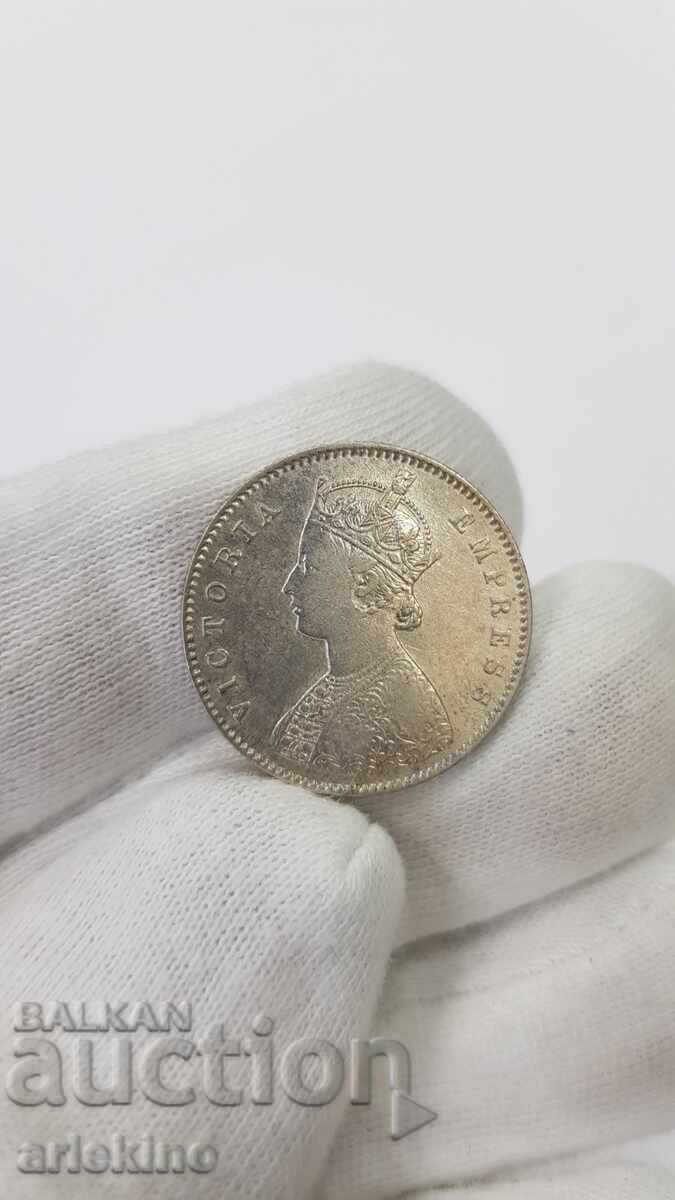 Rare Silver Coin 1/2 Rupee British India 1887 - 5