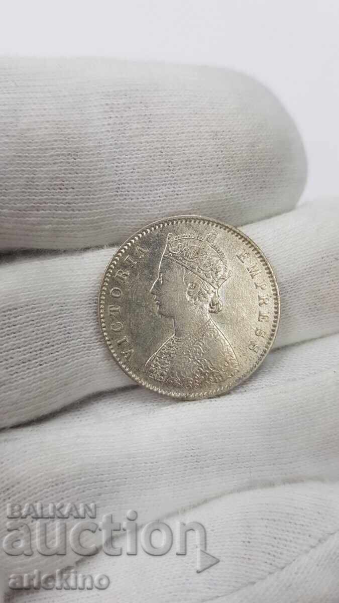 Rare Silver Coin 1/2 Rupee British India 1887 - 6