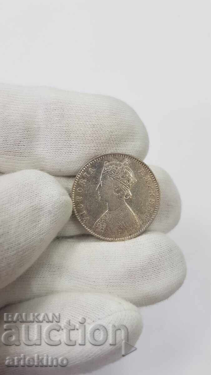 Rare Silver Coin 1/2 Rupee British India 1887 - 7