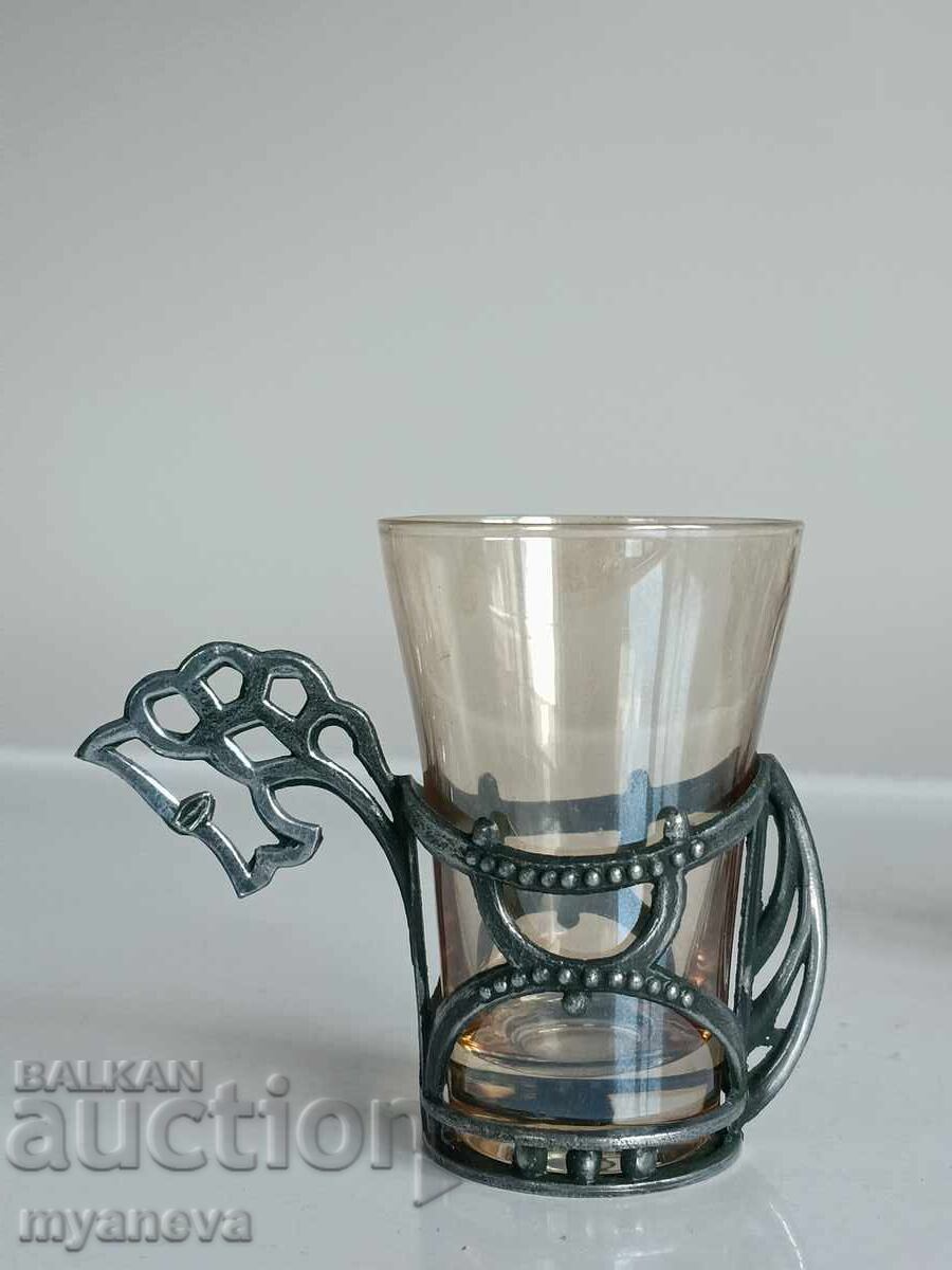 Vintage, ρωσικά, γυάλινα ποτήρια σε ποτηροθήκες από την εποχή του Σοσιαλισμού - 5