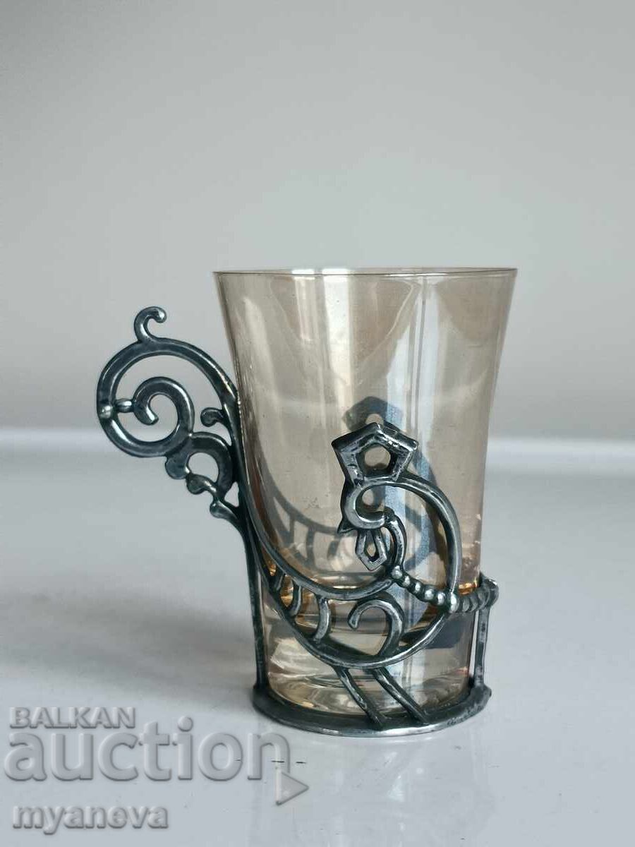 Vintage, ρωσικά, γυάλινα ποτήρια σε ποτηροθήκες από την εποχή του Σοσιαλισμού - 6