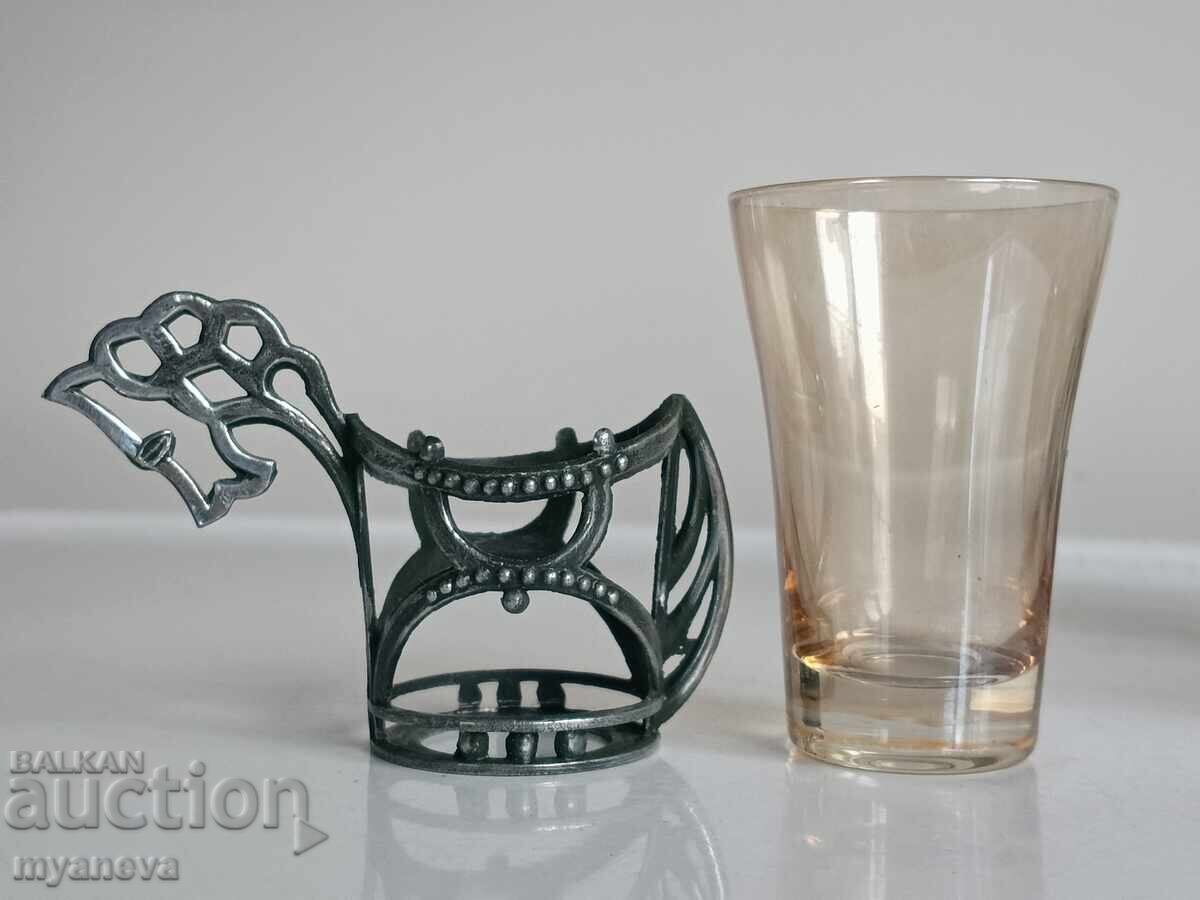 Vintage, ρωσικά, γυάλινα ποτήρια σε ποτηροθήκες από την εποχή του Σοσιαλισμού - 7