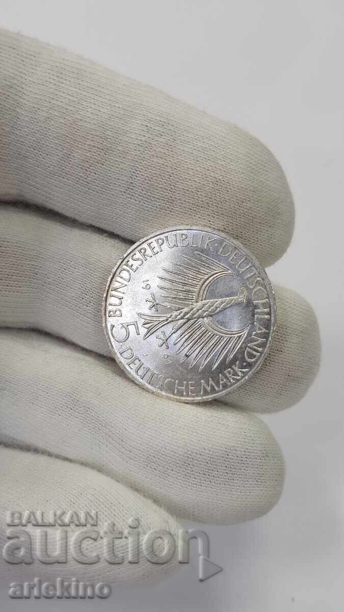 Δημοπρασία Σπάνιο ασημένιο νόμισμα 5 μάρκων 1964 J Γερμανία Κορυφαία ποιότητα