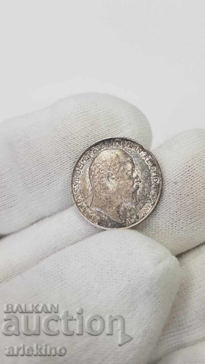 Monedă rară de argint 6 pence 1902 Marea Britanie - 5