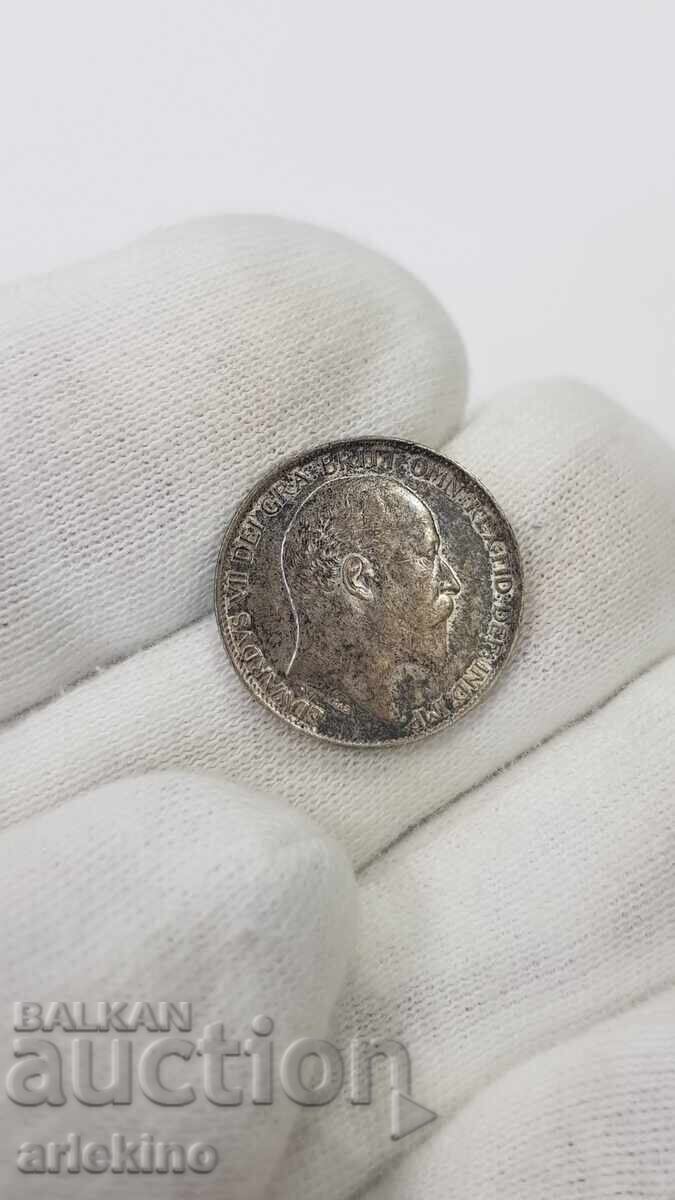 Monedă rară de argint 6 pence 1902 Marea Britanie - 6