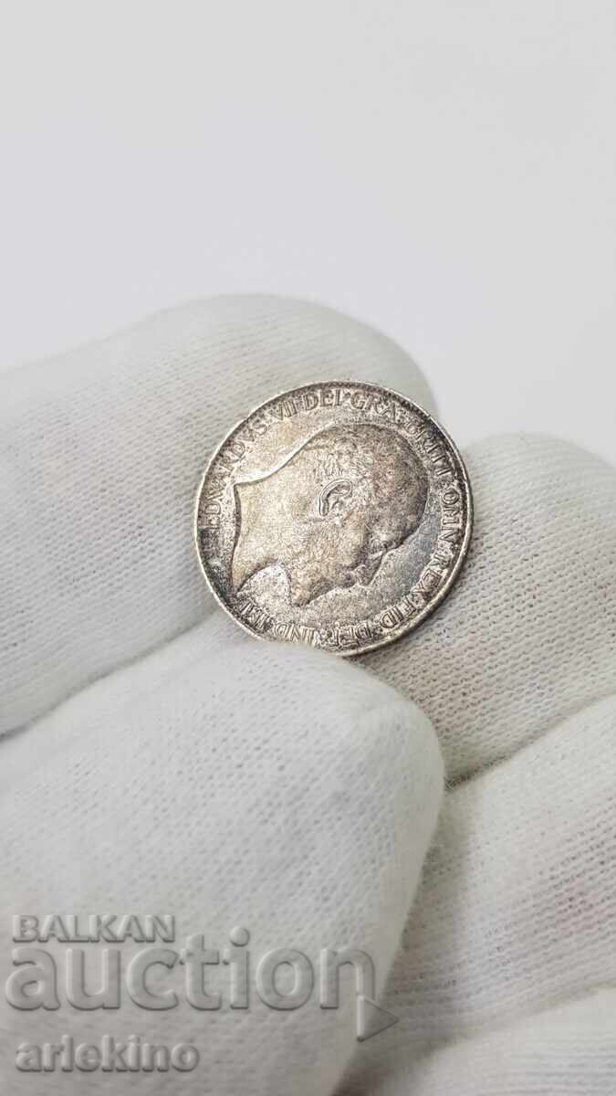Monedă rară de argint 6 pence 1902 Marea Britanie - 7