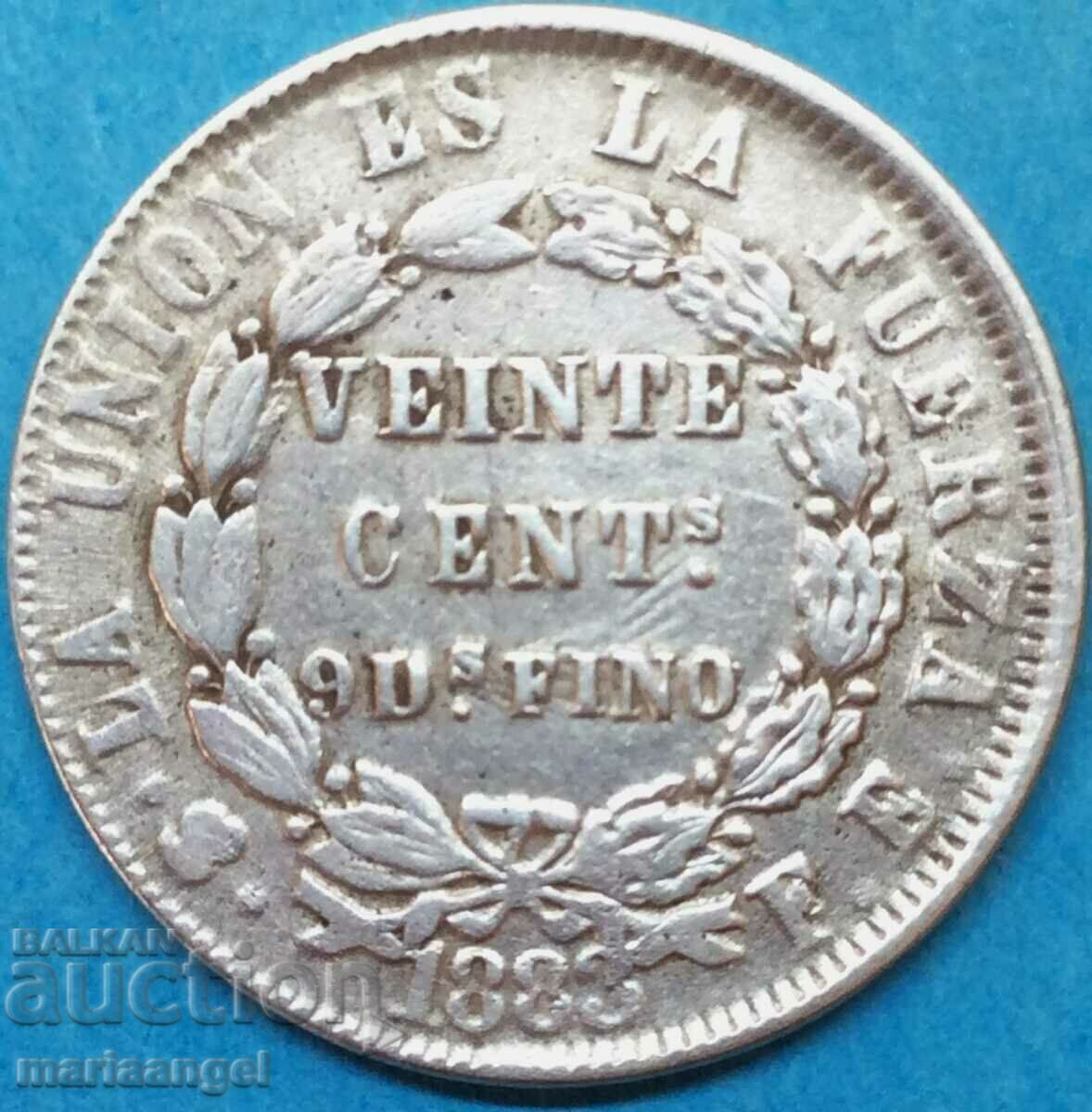 Delivery of Bolivia 1883 20 cents 4.58g silver - quite rare