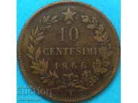 10 Centesimi 1866 Ιταλία T - Τορίνο Χάλκινο - ΣΠΑΝΙΟ