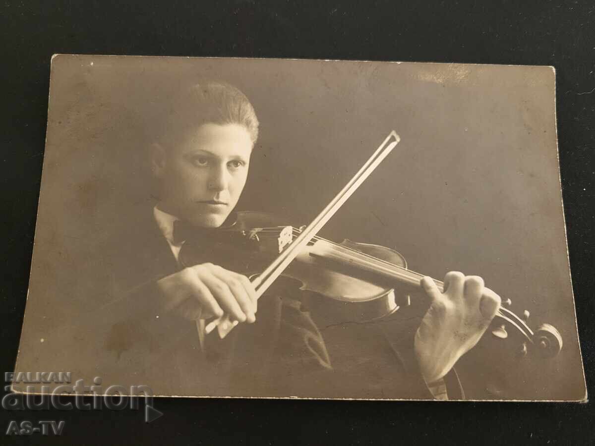 Fotografie veche, Violonist V. Belchev 1928 Fotografie veche, Violonist V. Belchev 1928