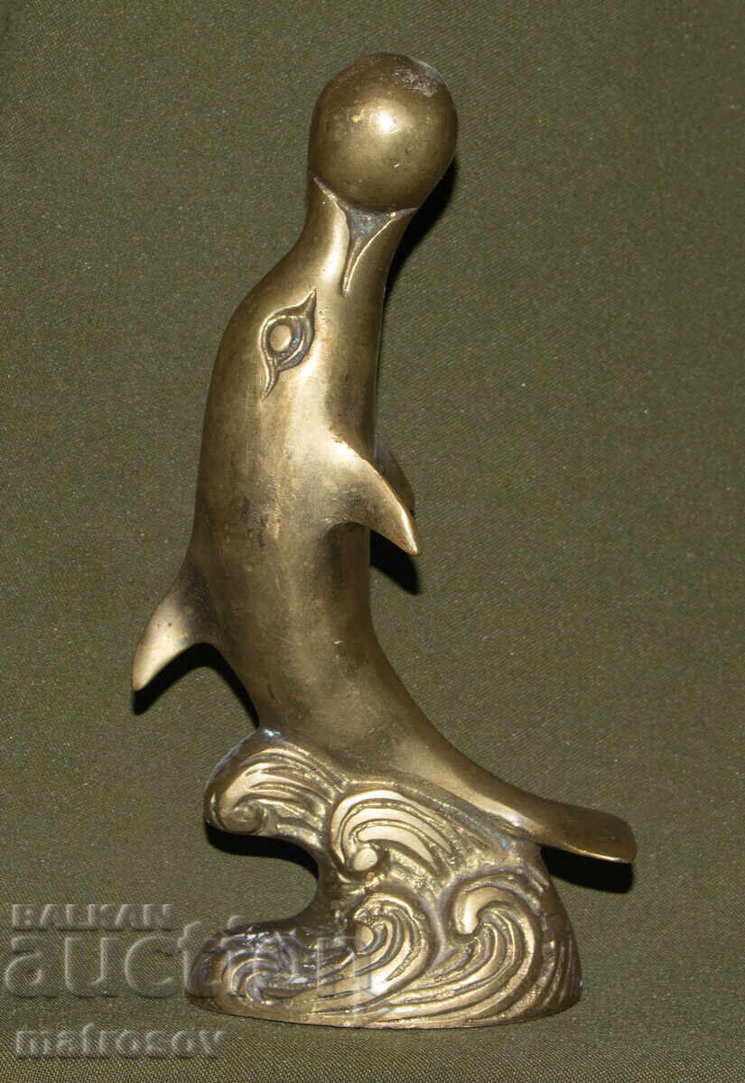 Bronze sculpture, dolphin with ball with price 120.00 BGN | € 61.36