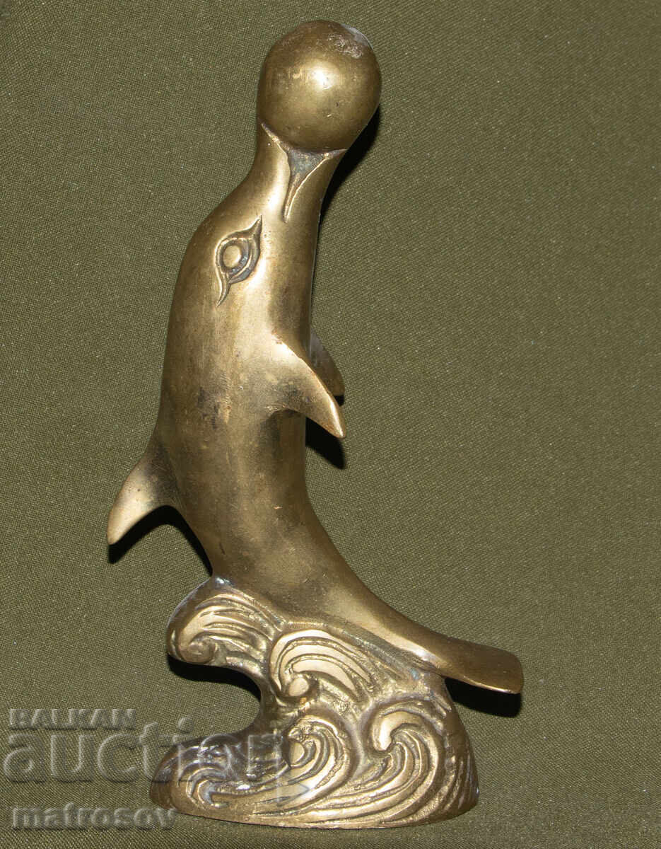 Bronze sculpture, dolphin with ball