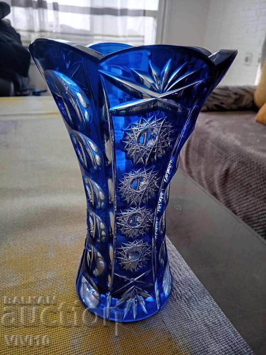 Vază de cristal Bohemia, cobalt