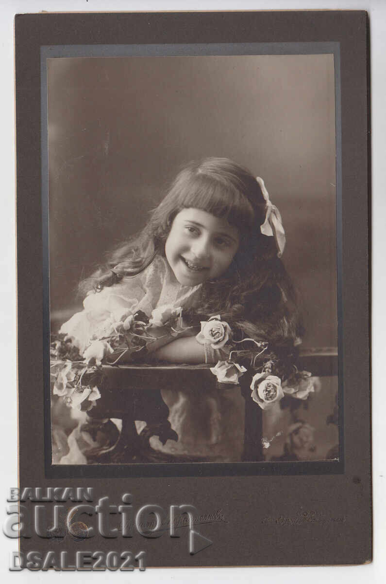 Момиче с цветя 1912 Д. КАРАСТОЯНОВ - СОФИЯ снимка картон