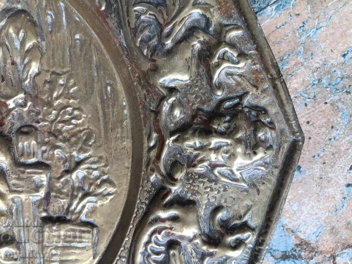 Vintage, metal, farfurie octogonală, panou - 5