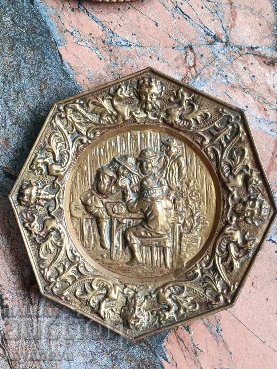 Vintage, metal, farfurie octogonală, panou