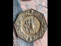 Vintage, metal, octagonal plate, panel