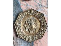 Vintage, metal, octagonal plate, panel