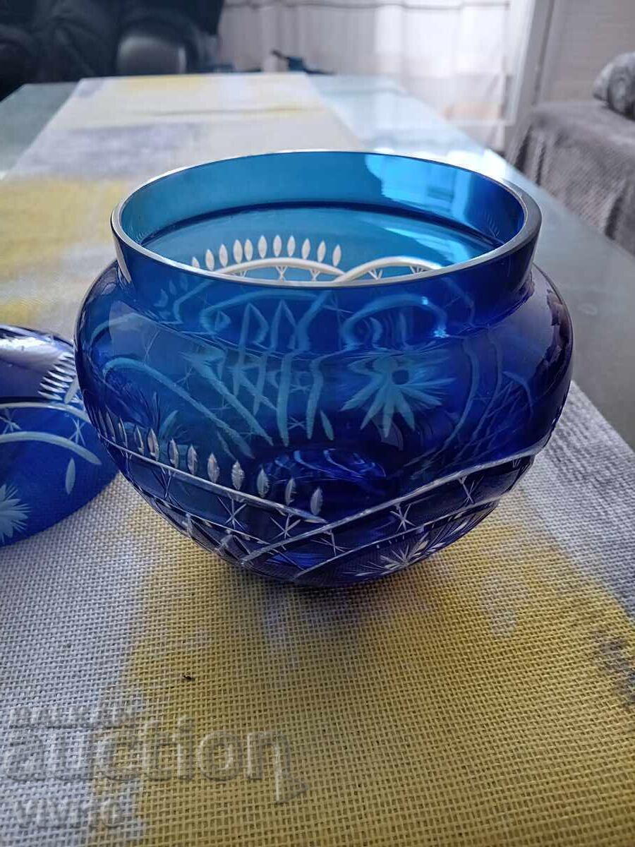 Licitație Bombonieră veche, Boemia, cobalt Licitație Bombonieră veche, Boemia, cobalt