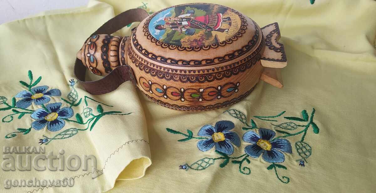 Wooden pyrography flask and embroidered doily with price 30.00 BGN | € 15.34