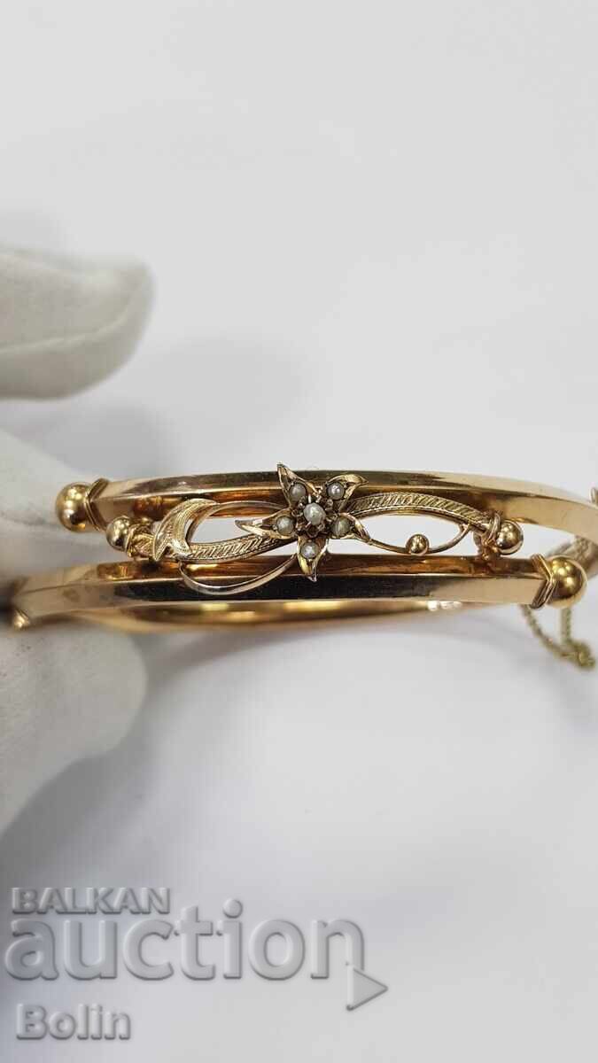 Brățară superbă din argint placat cu aur cu perle, secolul 19, Europa