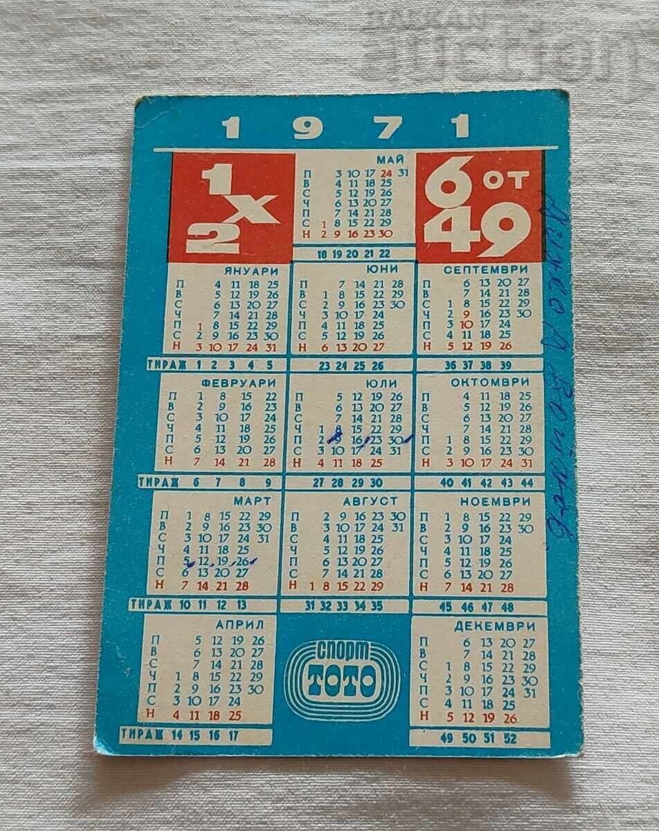CALENDAR SPORT TOTO 1971 cu preț 1.00 BGN | € 0.51