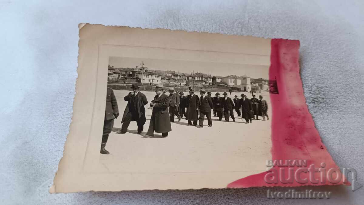 Photograph of an Officer and Men on an Official Visit Photograph of an Officer and Men on an Official Visit