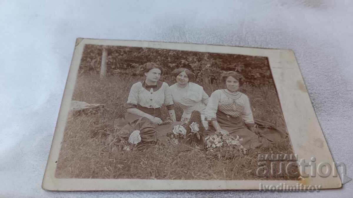 Φωτογραφία Τρία νέα κορίτσια ξαπλωμένα στο γρασίδι