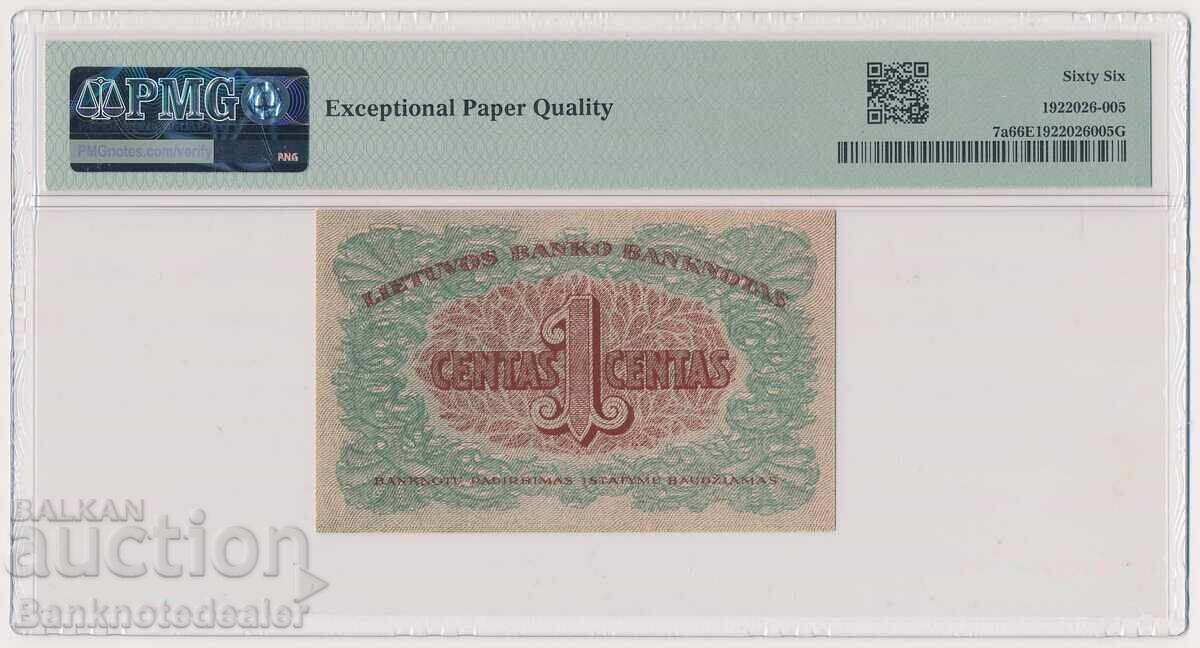 Lithuania 1922 1 centas UNCIRCULATED PMG 66 EPQ TOP POP with price 750.00 BGN | € 383.47