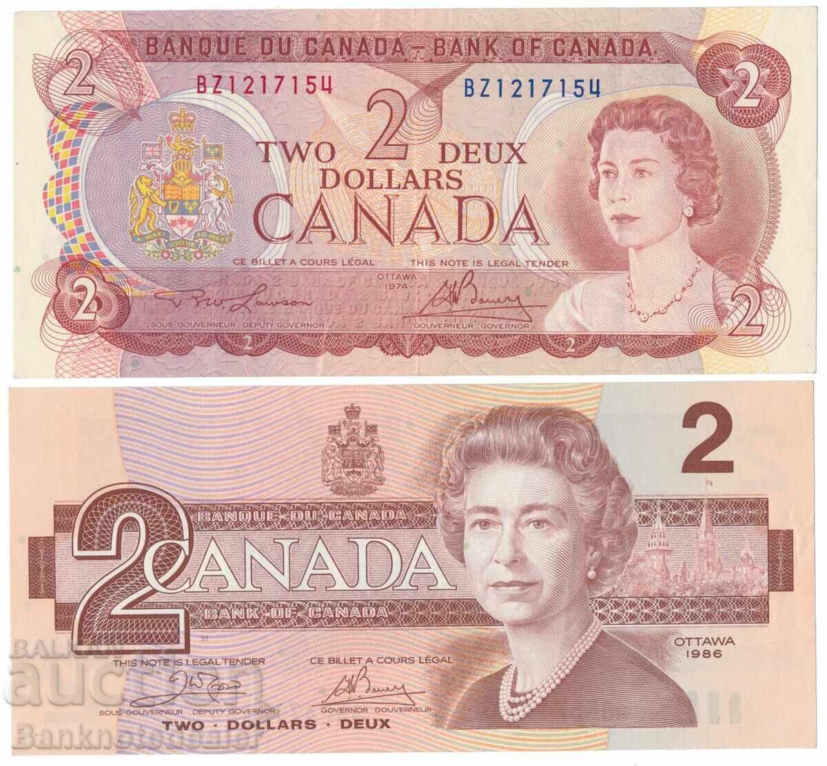 Καναδάς, 2 Δολάρια 1974 Pick 86a 2 Δολάρια 1986 Pick 94 aUnc