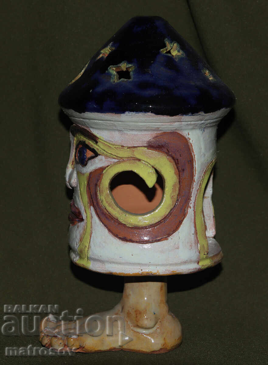 Аукцион Авторски ръчно изработен свещник от рисувана керамика