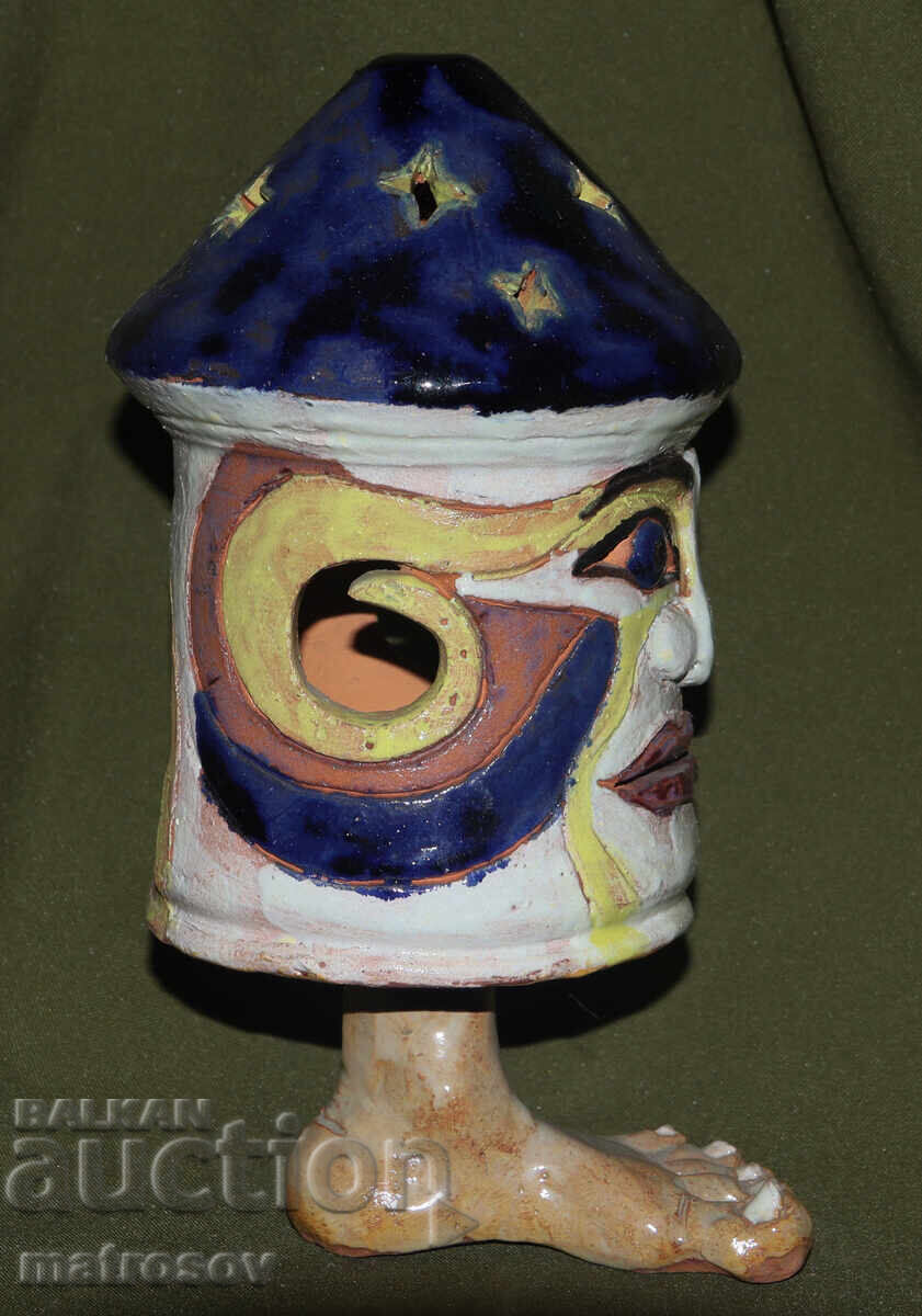 Авторски ръчно изработен свещник от рисувана керамика - 5