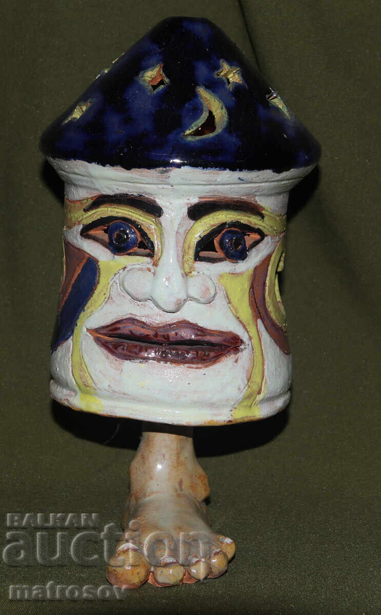 Авторски ръчно изработен свещник от рисувана керамика