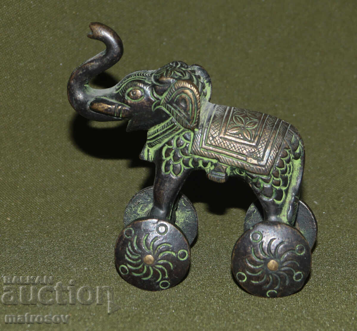 Livrarea Bronz, figură jucărie populară indiană elefant pe roți