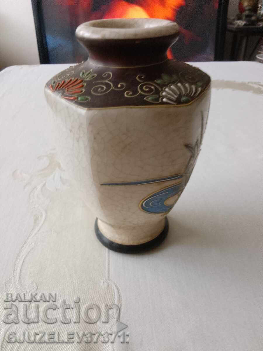 порцеланова японска ваза с напукан ефект и рисувана със 24 к - 5