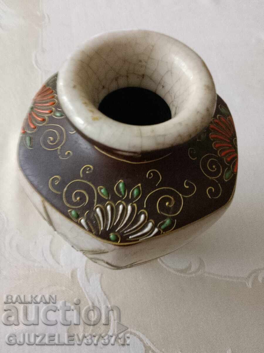 порцеланова японска ваза с напукан ефект и рисувана със 24 к - 7