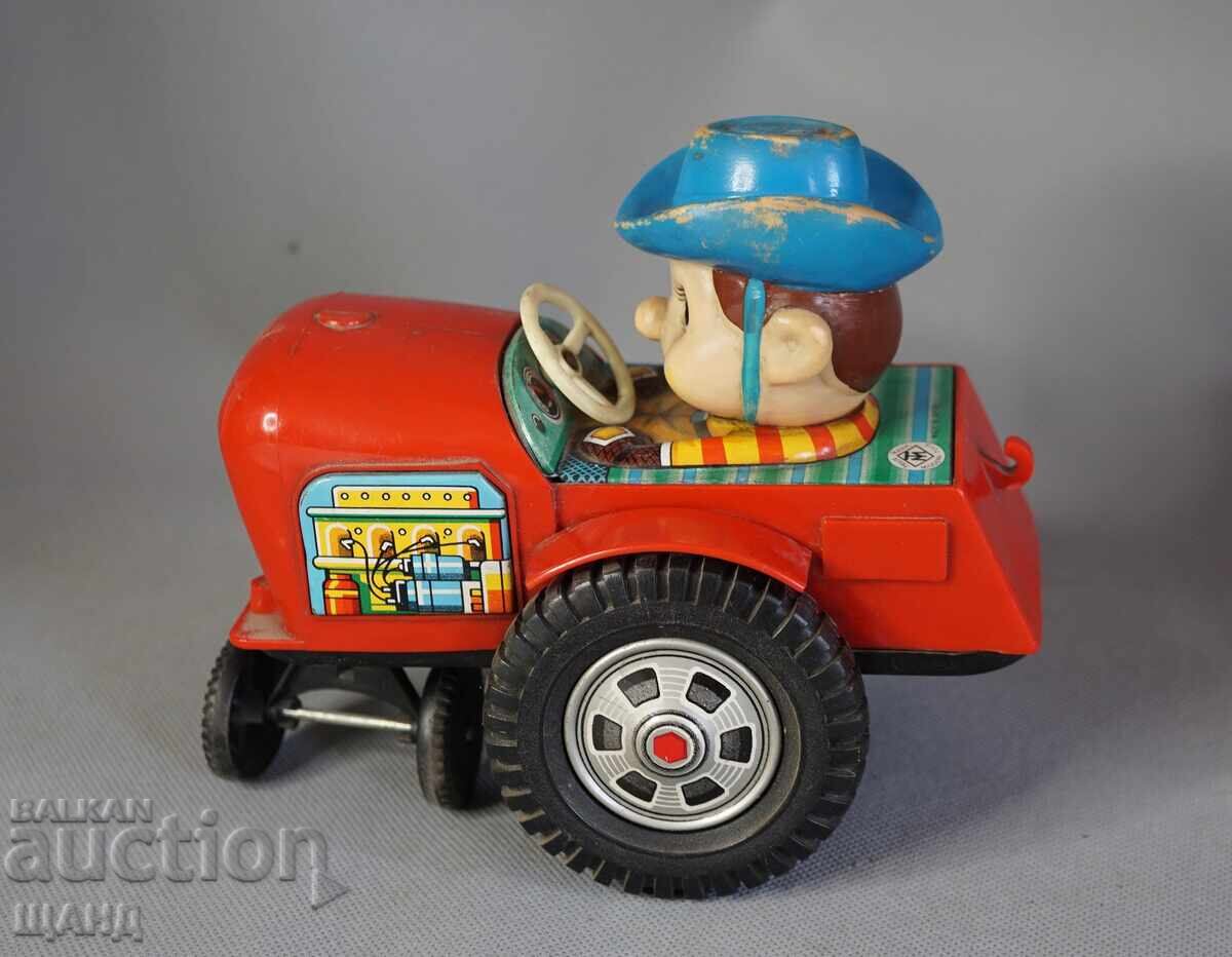 Аукцион Стара Японска метална механична играчка модел кола каубой