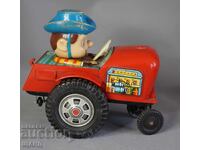 Old Japanese metal mechanical toy model car cowboy