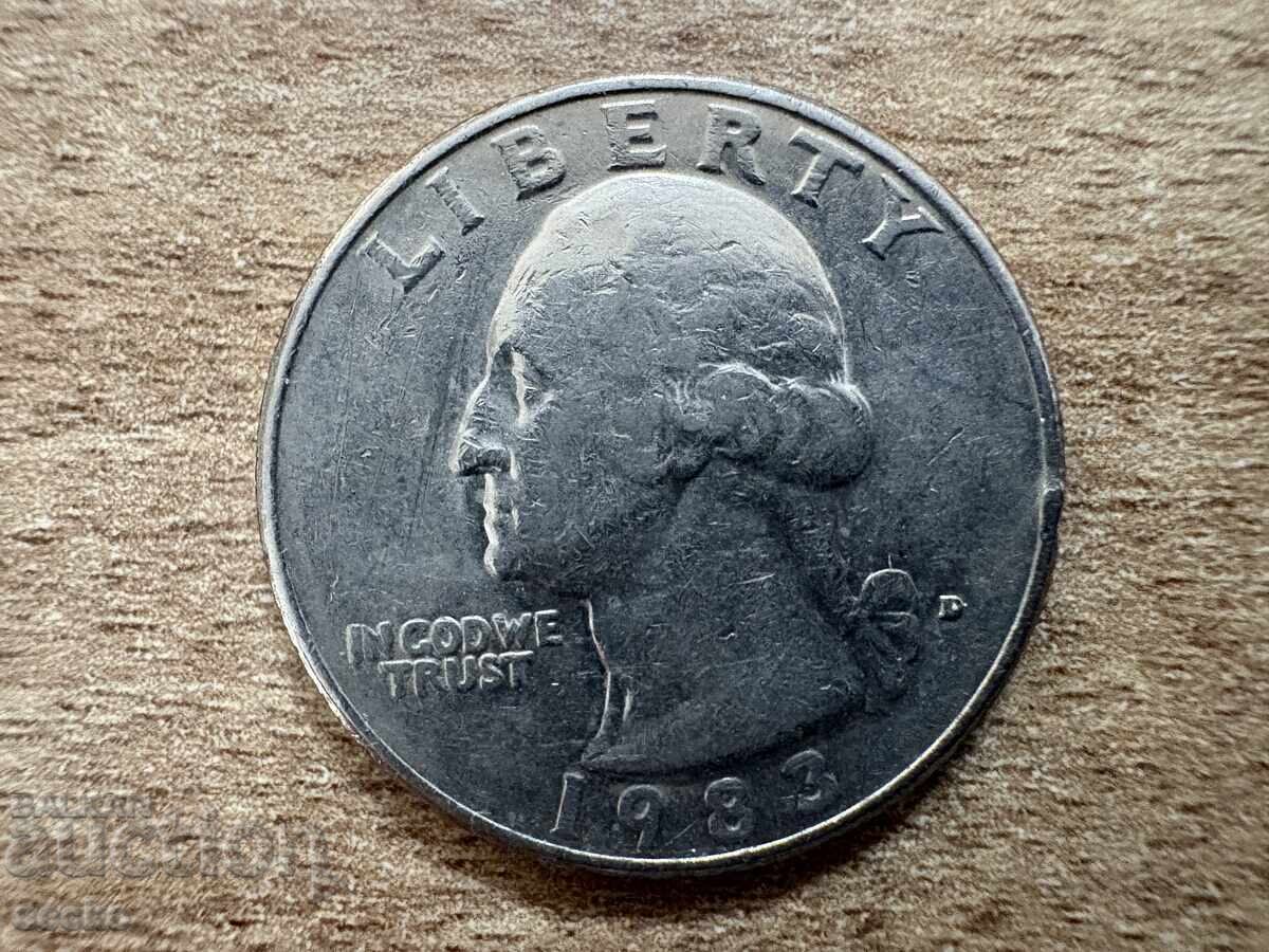 USA - 1/4 Dollar (1983) - D with price 0.75 BGN | € 0.38 USA - 1/4 Dollar (1983) - D with price 0.75 BGN | € 0.38